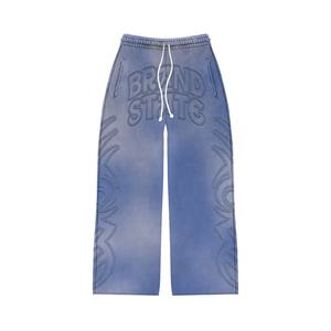 Deportes Fitness Gimnasio Diseño de logotipo personalizado Impreso Color azul Lavado con ácido Chándales de entrenamiento para hombres Chándales personalizados - Product Image 3