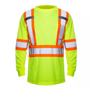Camiseta reflectante de seguridad de manga larga de tela de malla de poliéster 100% de alta calidad para trabajos de construcción 3M tiras reflectantes ODM - Product Image 2