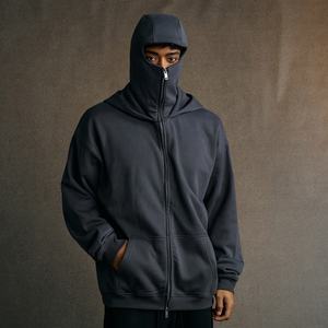 High Quality <b>Men</b> <b>Plain</b> Blank Unisex Heavyweight Gray <b>Black</b> Wholesale <b>Men's</b> Zip up Balaclava Sweatshirts <b>Hoodies</b> Manufacturer - Product Image 4