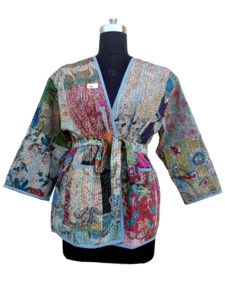 Kimono Kantha Stone Wash, veste indienne faite à la main, veste kimono d'hiver, veste enveloppante, robes Kantha - Product Image 4