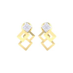 Boucles d'oreilles carrées en or certifié avec diamants véritables 0,07 ct de poids total des pierres, 8 pierres, pureté de l'or 14Kt/18Kt - Product Image 1