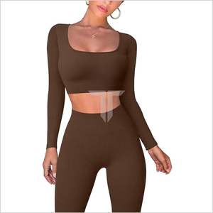 Women's 2-Piece Workout Outfit Breathable Ribbed Sleeveless Exercise <b>Top</b> High Waist <b>Leggings</b> V-Shape Solid Active Yoga <b>Set</b> - Product Image 4