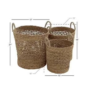 Ensemble de 3 paniers décoratifs en rotin de couleur marron forme cylindrique multifonction meilleure qualité Offre Spéciale les vêtements de maison utiliser les arts indiens - Product Image 6
