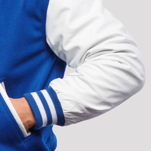 Blouson universitaire pour homme en laine avec manches en cuir, fermeture éclair, style bomber, uniforme d'équipe scolaire, patchwork - Product Image 6