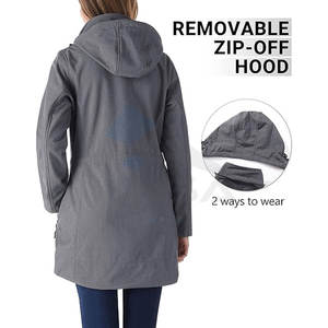 Veste Softshell Chaude pour Femmes Style Long Doublée en Polaire Imperméable Coupe-Vent avec Capuche Amovible Gris Moyen - Product Image 2