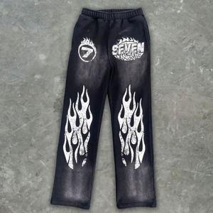 Zip up Acid Wash Applique <b>Patch</b> Embroidery Distressed Sweatsuit Custom Sweat Suit Tracksuit Flared Sweatpants and Hoodie Set Men - Product Image 4