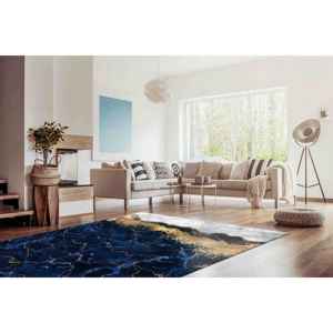 Tapis imprimé bleu marine et blanc, tapis de bureau, motif marbre bleu, tapis en velours - Product Image 3