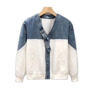 แจ็กเก็ตยีนส์ขนแกะสไตล์มินิมอลของผู้ชายเสื้อคอวีมีกระดุมกระเป๋าแขนยาวลำลองสำหรับฤดูใบไม้ผลิฤดูใบไม้ร่วง - Product Image 1