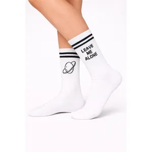 <b>Women's</b> Colorful Patterned Crew Sports <b>Socks</b> Breathable Cotton Blend Daily Use Leave Me Alone Design - Product Image 2