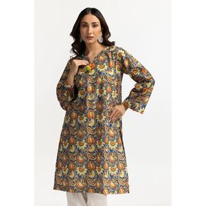 Camisa de Vestir Casual Azul para Mujer con Estampado Dorado - Product Image 2