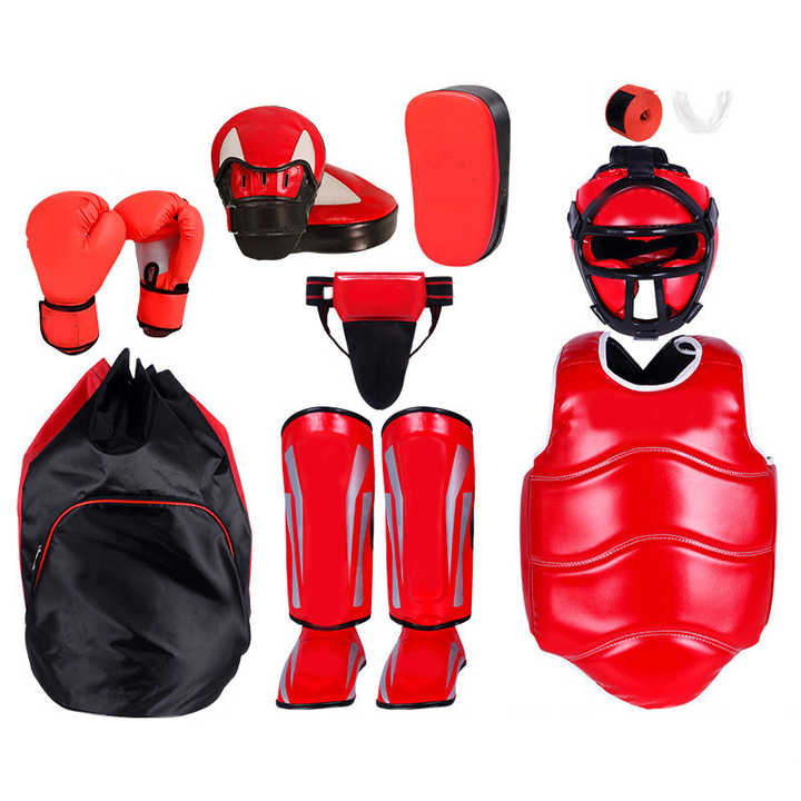Custom PU Leather 6 Pieces Martial Arts Body Protecting Sets Kick Boxing Training Sets Professional Boxing/Sparring  Gears Sets