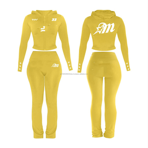 Conjunto Deportivo Casual de Dos Piezas para Mujer, Sudadera con Cierre y Capucha, Top Corto, Pantalones de Cintura Alta, Traje Deportivo - Product Image 3