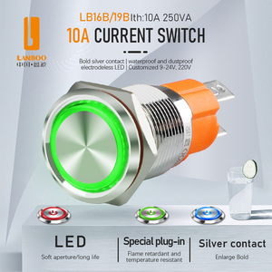 Lanboo 16mm 19mm 10A màu Đỏ màu xanh lá cây màu xanh dẫn kim loại nút chuyển đổi 12V 24V 220V tự khóa thiết lập lại - Product Image 2