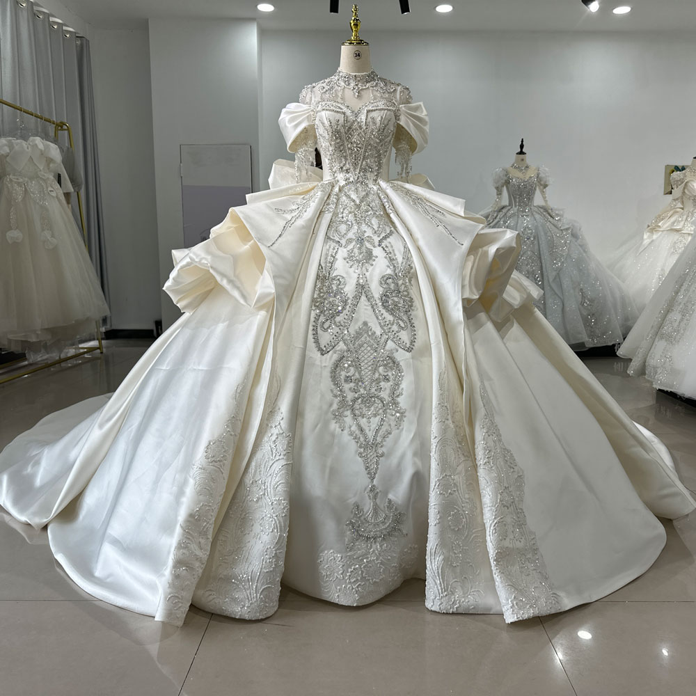 Jancember XS053 Princess Satin Beading Bow Wedding Dress