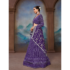 Traje de Novia Lucknowi de Georgette Morado, Lehenga Choli - Product Image 4