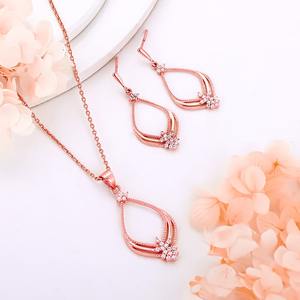 Ensemble de mode princesse en argent 925 or rose et boucles d'oreilles pendantes élégantes - Product Image 2