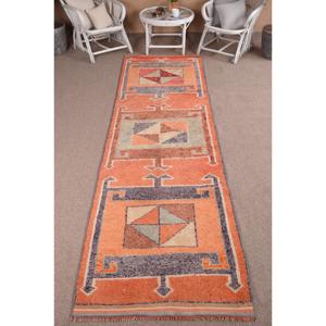 Vintage Turkish <b>Runner</b> <b>Rug</b> 3.1x11.2 ft, Orange Gray Polka dot <b>Rug</b> - Product Image 1