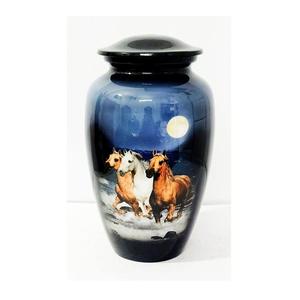 Urne de crémation en aluminium pour équitation Premium Shining Finished Lovely Sun Set Paint Picture Adult Urns For Human Ashes - Product Image 1