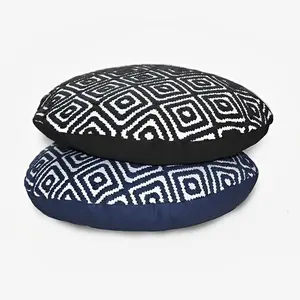 Vendita calda regalo nero e blu gettare cuscini da pavimento rotondi fodera per cuscino per la decorazione utilizza la produzione in India personalizzata