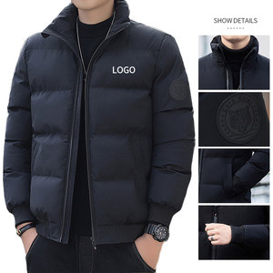 Blouson bombardier d'hiver à logo personnalisé en gros pour hommes vêtements de fitness en duvet noir avec tissu en toile style High Street - Product Image 3