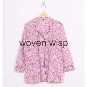 Conjunto de pijama lavado de algodón floral de talla grande para mujer, ropa de dormir de verano - Product Image 6