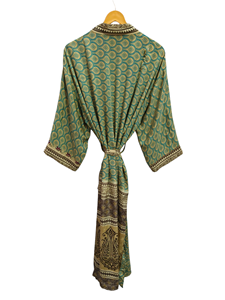 Kimono d'été de luxe, couverture de bikini, robe longue de nuit, kimono sari indien vintage en soie recyclée fait à la main, - Product Image 2