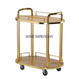 Carrito de servicio de 2 niveles de Metal de estilo antiguo de lujo con estantes espaciosos para presentaciones elegantes de comida y bebida al precio más bajo - Product Image 4
