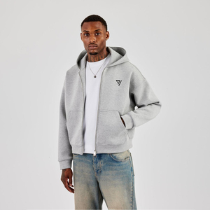 Nuevas Sudaderas con Capucha Grises Oversize para Hombre, Premium, con Bolsillos Funcionales, 450 Gsm, de Alto Gramaje, Estilo Cropped y Boxy, con Cremallera - Product Image 1