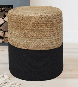 Poufs tressés en jute et coton noir, design moderne, faits à la main, 2 pièces, décoration mobile pour salon et hall - Product Image 1