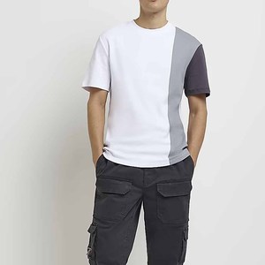 Camiseta de diseño con estampado de bloques de 3 colores para hombre y mujer de alta calidad con tu propia marca, Camiseta con estampado de etiquetas de cuello - Product Image 2