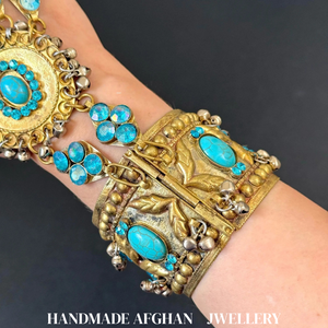 Ultra Long Authentic Afghan Kuchi <b>Necklace</b> Featuring Large <b>Turquoise</b> Round Stones Handcrafted Silver Metal Choker Ethnical - Product Image 1