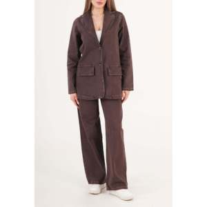 LUSTRIN <b>Women's</b> Washed Urban Brown Denim <b>Jacket</b> and Pants Two-Piece Set - Stylish Casual Cotton Outfit for Daily Wear - Product Image 2