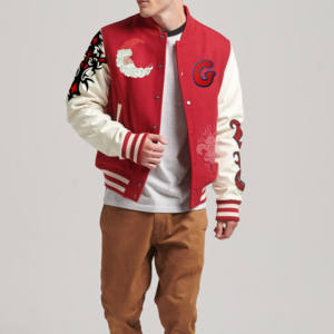 Design Your Own Logo Thin Bomber Winter Jacket Men Plus Size Winter Comfortable 100% <b>Wool</b> Body & Genuine And Original Leather - Product Image 4