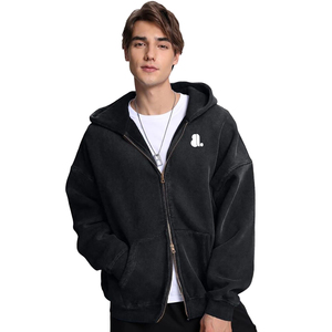 Sweat à capuche zippé uni délavé à l'acide pour homme, coupe classique, polaire 100% coton, respirant, séchage rapide, service OEM - Product Image 3