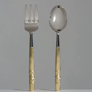 Ensemble de service à salade élégant en métal poignée en laiton ustensile de service à manger moderne cadeau de vaisselle élégant - Product Image 1