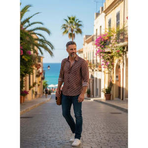Chemise habillée élégante à manches longues pour homme en popeline de soie mélangée, coupe ajustée, taille XL, col boutonné, surchemise de plage, édition limitée - Product Image 1