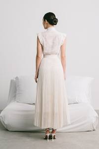 Marque de mode haut de gamme vêtements d'été jupes formelles de luxe pour femmes avec chemisiers PEARL SMOCKED MIDI JUPE 35% soie 65% coton - Product Image 5