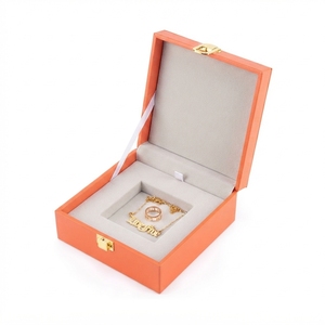 Premium Orange Leatherette Jewelry Packaging <b>Box</b> Custom Logo Gold Metal Lock Ring Necklace Storage Cases Container - Product Image 1