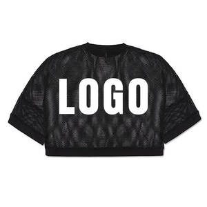 Camiseta de malla transpirable de alta calidad con logotipo personalizado para mujer, camiseta de malla transpirable con longitud corta, estilo Alto y Bajo, venta al por mayor - Product Image 5