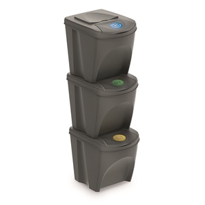 Set di 3 bidoni per la raccolta differenziata KEDEN SORTIBOX, contenitore per il riciclo, grigio, volume 3x25L - Product Image 1