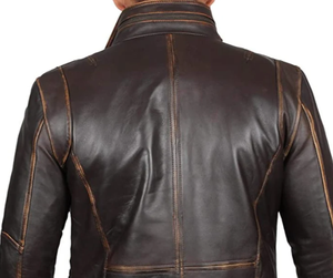 2024 <b>Men's</b> Stand Collar Classic Motorcycle Style Black Leather <b>Jacket</b> with Distressed Brown Cowhide Customizable Breathable - Product Image 6