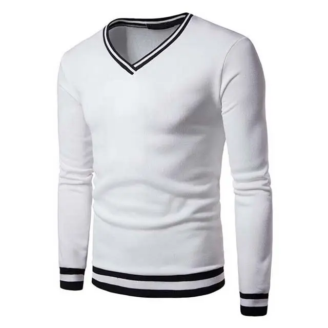 Mens V Neck Soft Cotton Wool Knitted Long Sleeve Jumper Sweater College Wear Pullover Top Quality Breathable Striped Sweaters