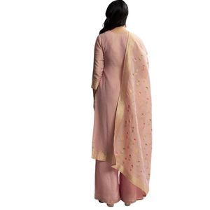 Pesca rosa Banarasi tessuto Palazzo tuta all'ingrosso donna abbigliamento etnico OEM fabbrica fornitore all'ingrosso di moda personalizzata - Product Image 5
