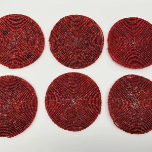 จานรองแก้วประดับลูกปัดวินเทจพร้อมแคดดี้เงิน: ทำจากแก้วอินเดียและถ้วยสีแดงจากอินเดีย - Product Image 5