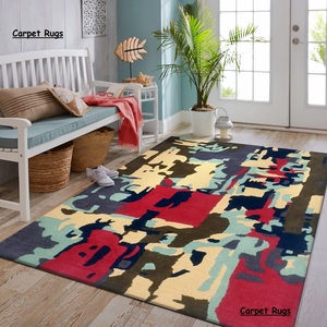 Tapis abstrait en coton tufté à la main de haute qualité, moderne et traditionnel de designer, coupe en boucle, craquelin, surface disponible sur mesure - Product Image 6