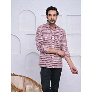 Chemise pour homme, 100% coton, imprimée avec des motifs floraux à pois, décontractée, manches longues, options de tissu popeline Oxford, fabrication ODM/OEM - Product Image 1