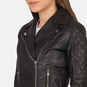 Chaqueta de Motociclista Negra Carolyn, Acolchada, de Piel de Oveja, Bordada Personalizada, Estilo Bomber, para Primavera y Otoño, Estilo Western, Tallas 3XL y 5XL, Poliéster y Algodón - Product Image 6