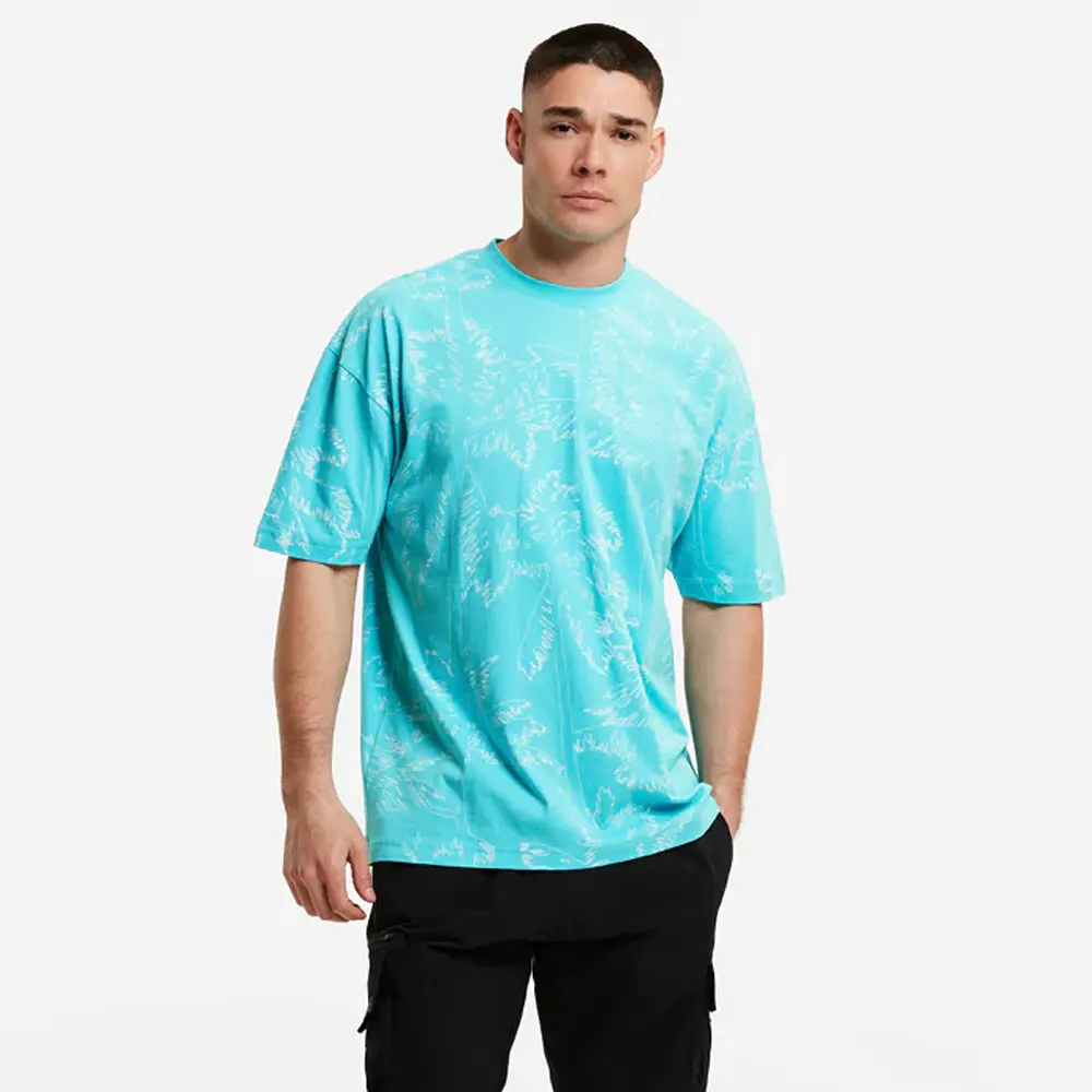Toptan boy damla omuz Tshirt 260gsm özelleştirilmiş şort ve t shirt setleri boyun t gömlek erkekler için T-shirt