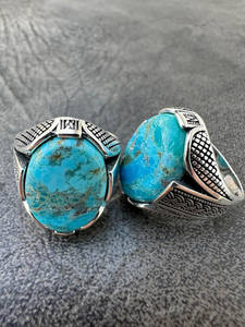 Bague en pierre de turquoise bleue véritable Bague de richesse pour bijoux de mode pour femmes Bijoux de mode en argent 925 oxydé - Product Image 3