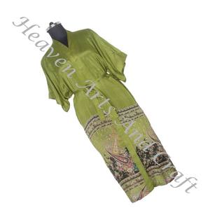 KL011 2024 primavera mujer Vintage Sari Kimono manga larga elegante multicolor playa desgaste largo Vintage seda Vintage Sari Kimono - Product Image 6